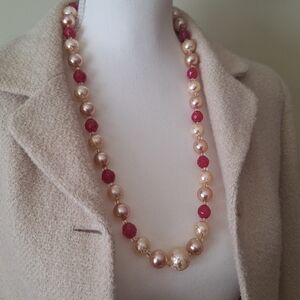 Joan Rivers Pearl Pink & Cream Long Beaded Necklace Goldtone Stamped GORGEOUS 😍